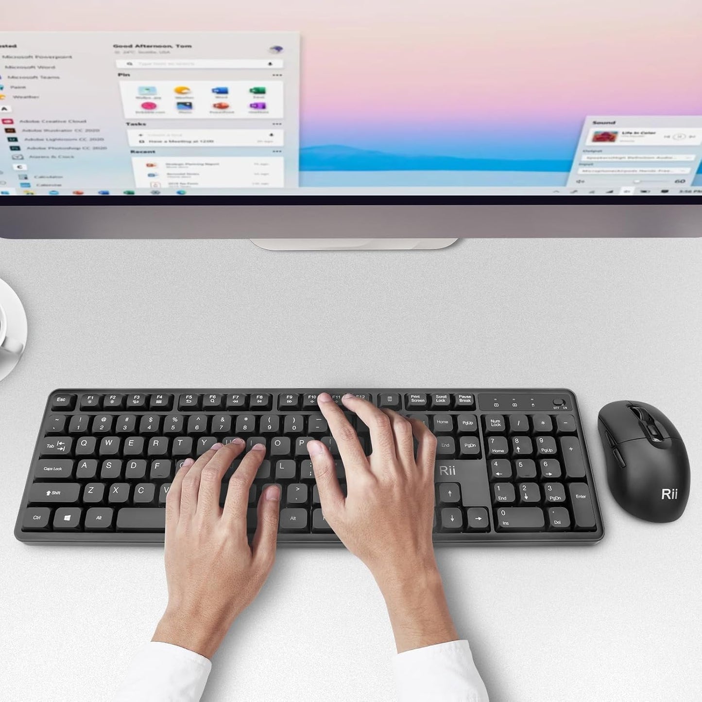 Rii RK209 2.4G 5000 Wireless Keyboard and Mouse, Full-Sized Quiet Wireless Ergonomic Keyboard,Quiet Typing