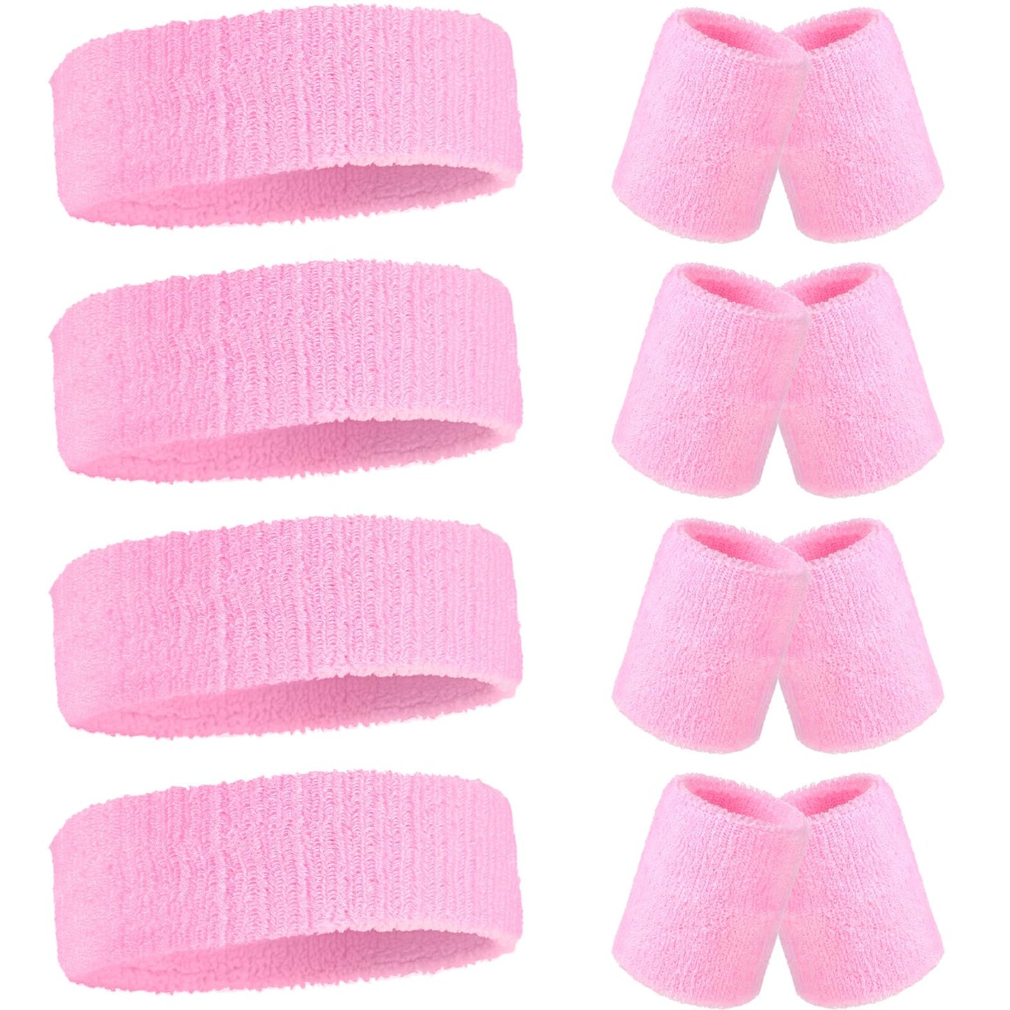 Civaner 12 Pcs 80 90s Neon Sweatbands Soccer Baseball Headbands Wristband Set for Men Women Party Cotton Headbands Terry Cloth Athletic Sweat Bands for Tennis Football Gym Outdoor(Pink)