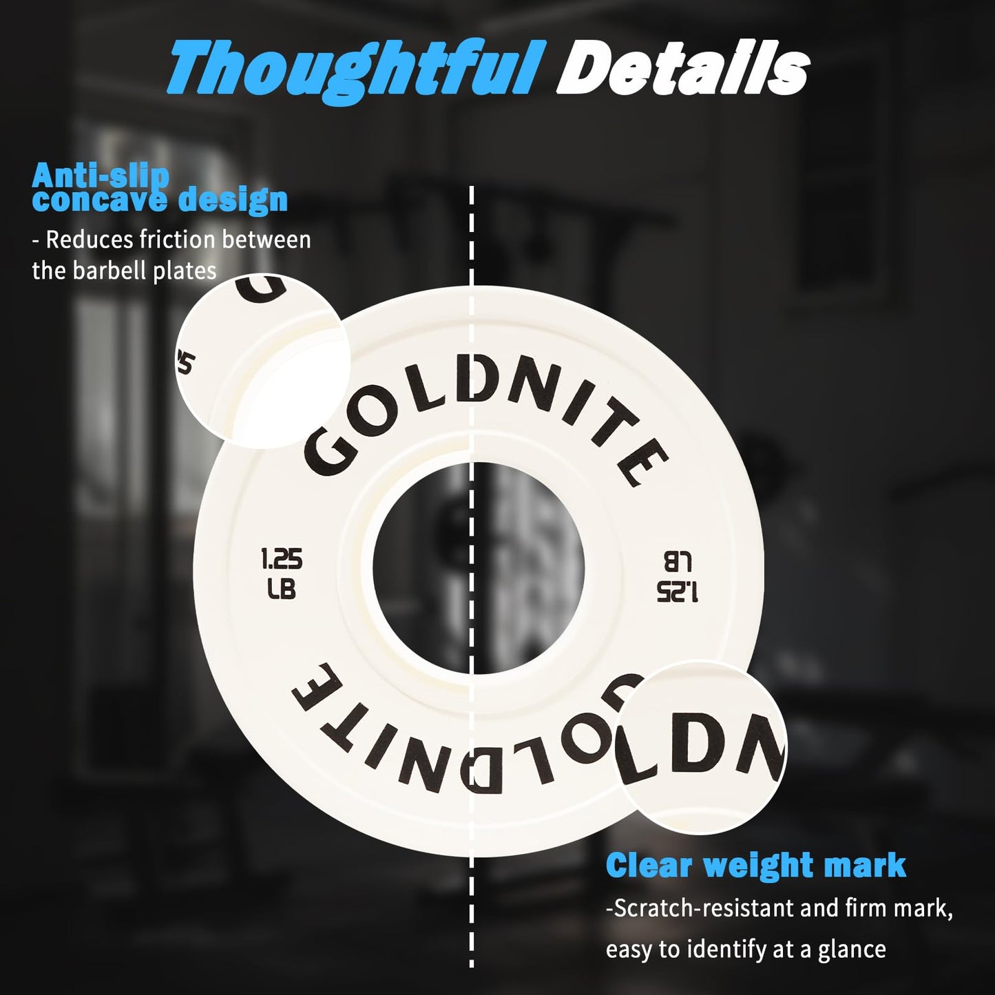 GOLDNITE Change Plates 1.25LB Set Rubber Coated Fractional Weight Plates Olympic Bumper Plates - Barbell Weights for Strength Training, CrossFit, Home Gym Workouts Powerlifting