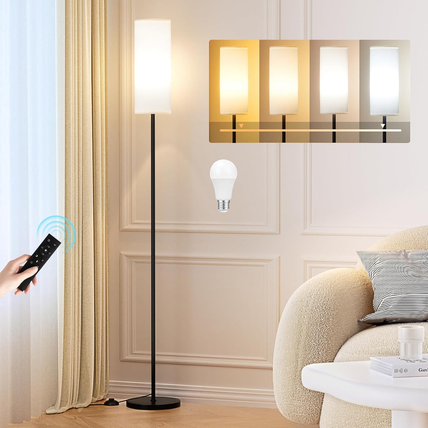 Ambimall Modern Floor Lamp - 64" Adjustable Brightness & Color Temperature with Remote Control | Ideal for Living Room, Bedroom, Office
