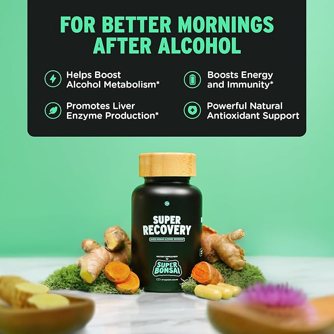 SuperBonsai Super Recovery Capsules for Post Celebration and Morning Relief - All Natural Holistic Support - 3 Capsules Taken Before Drinking and an Optional Serving After (28 Servings)