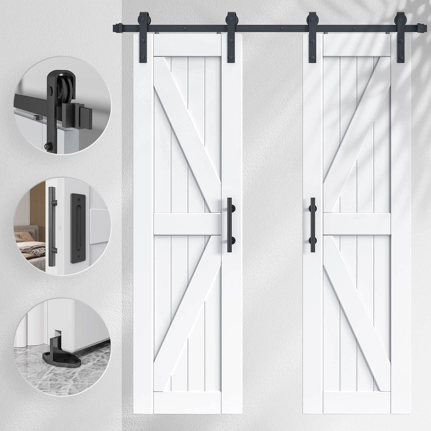 EaseLife 48in x 84in (Double 24in×84in Door) Barn Door with 8FT Sliding Door Hardware & Handle Included,DIY Assemblely,Easy Install,Water-Proof,Apply to Interior Exterior Rooms,K-Frame,White