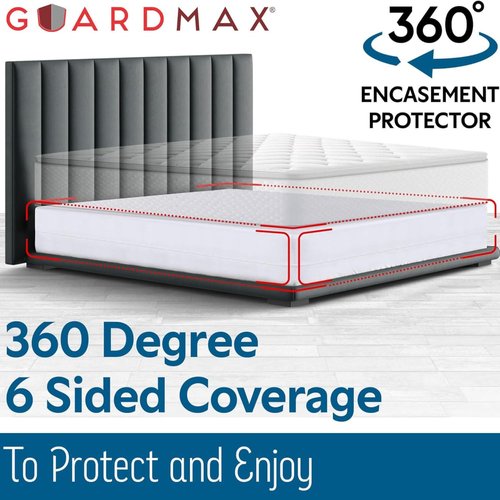 Guardmax Heavy Duty Vinyl Box Spring Cover - Queen Size Waterproof Breathable Zippered Box Spring Encasement - 6 Side Absorbent Boxspring Protects Against Dust Mites, Dirt, Spills, and Stains.