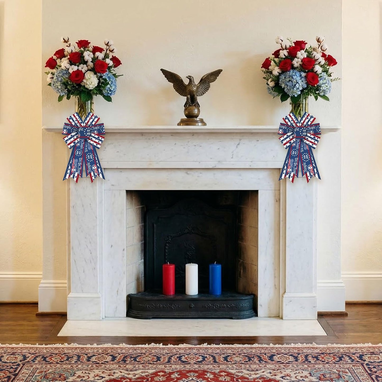 Threetols Patriotic Wreath Bows - 250th Anniversary Red, Blue & White Stripe | Indoor/Outdoor Decor