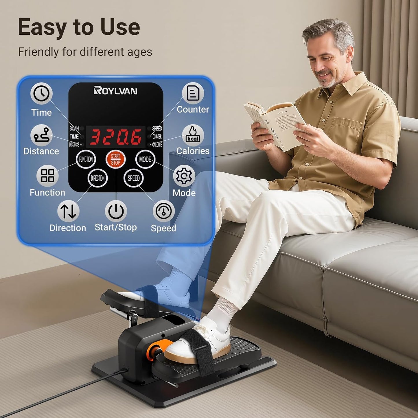 Roylvan Under Desk Elliptical Exercise Machine, Electric & Portable Ellipse Leg Exerciser, Quiet Seated Pedal Elliptical for Seniors Adult with Remoter, 12 Adjustable Speeds, 2 Modes for Home Office