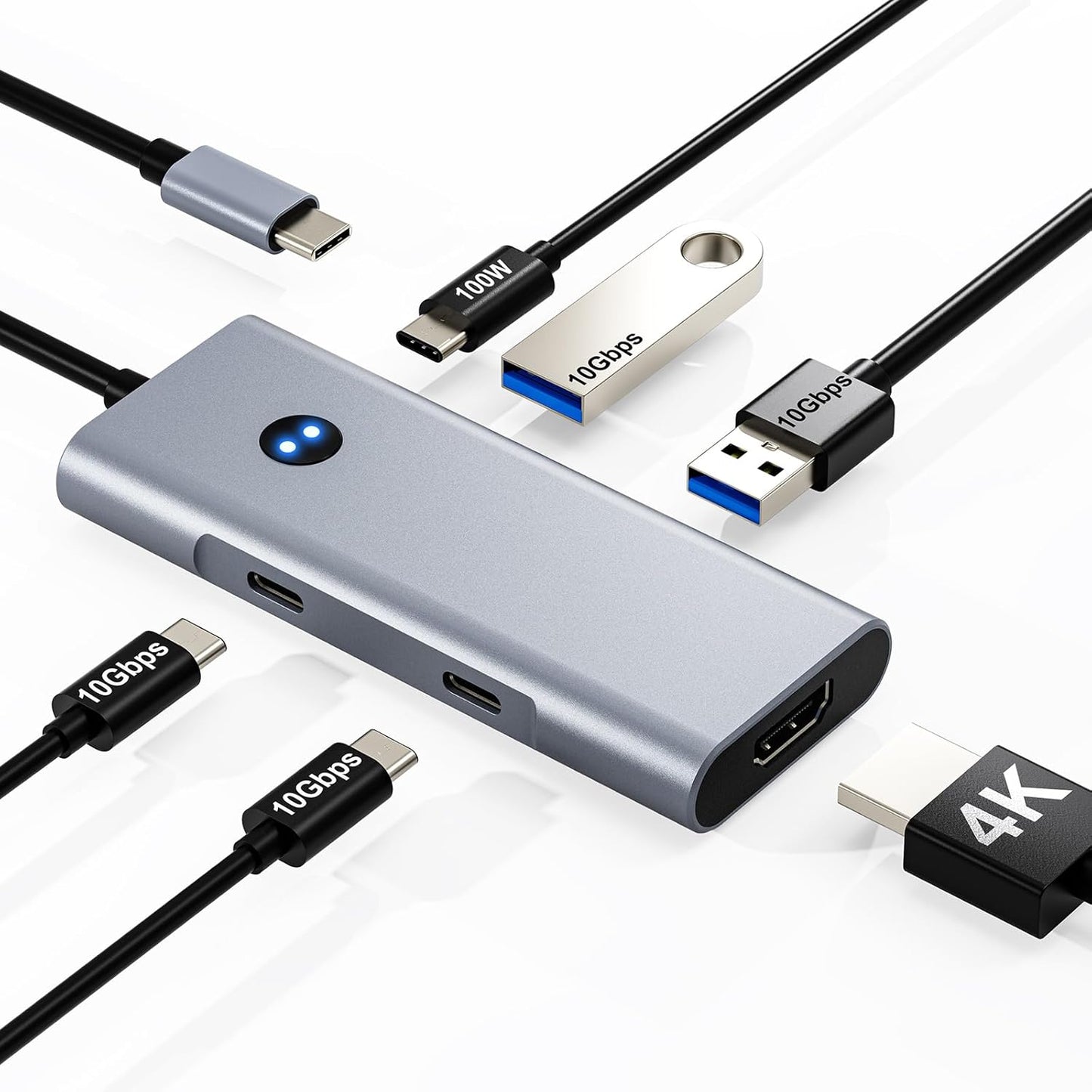 BINZET 6-in-1 4K@60Hz 2 2 10Gbps 100W USB C Hub with HDMI, USB-C & USB-A Ports, Privacy Button, PD Dual USB C Dongle