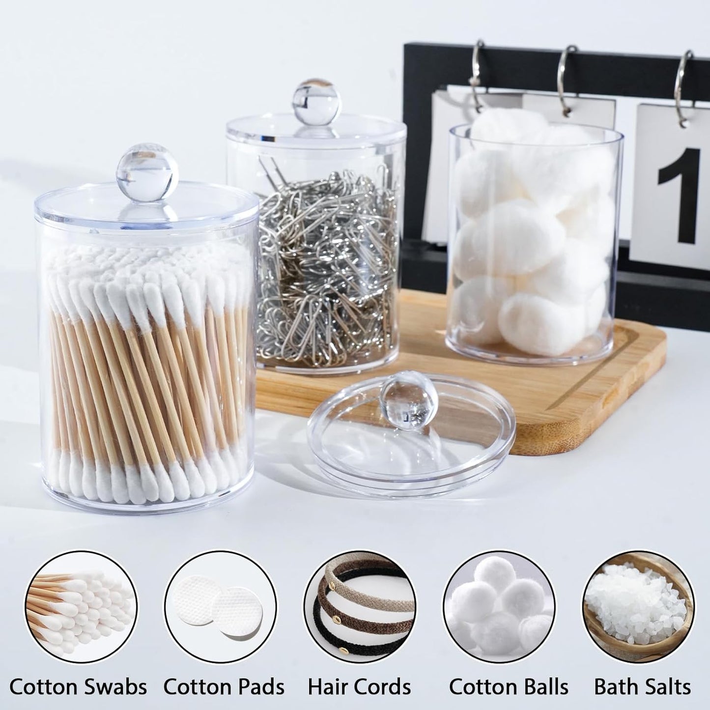 XIPENGKEJI Qtip Holder Set - 6 Pack Apothecary Jars with Lids for Bathroom Organization | Clear 10oz-12oz