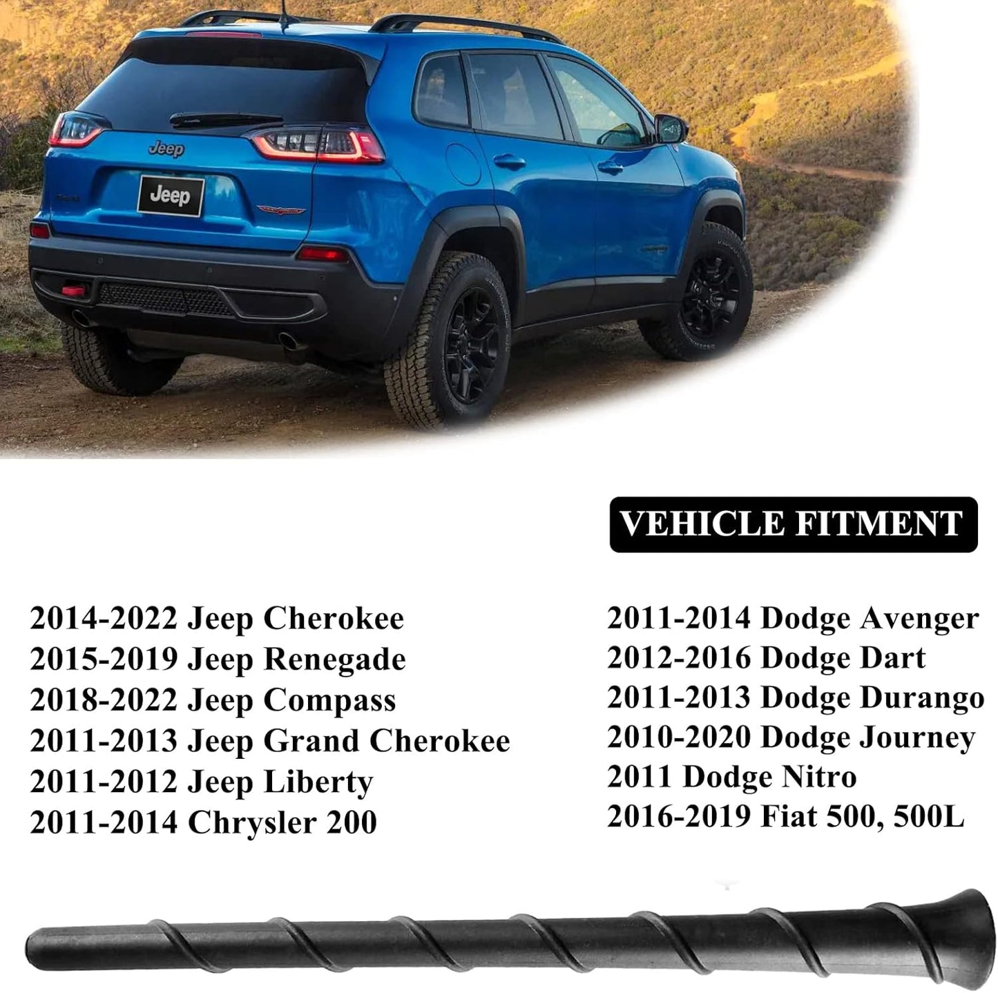 E-Vniko 8'' Inch 2011-2022 200 5091100AA 68297936AA Roof Antenna Mast Compatible for Jeep Cherokee Grand Cherokee Dodge