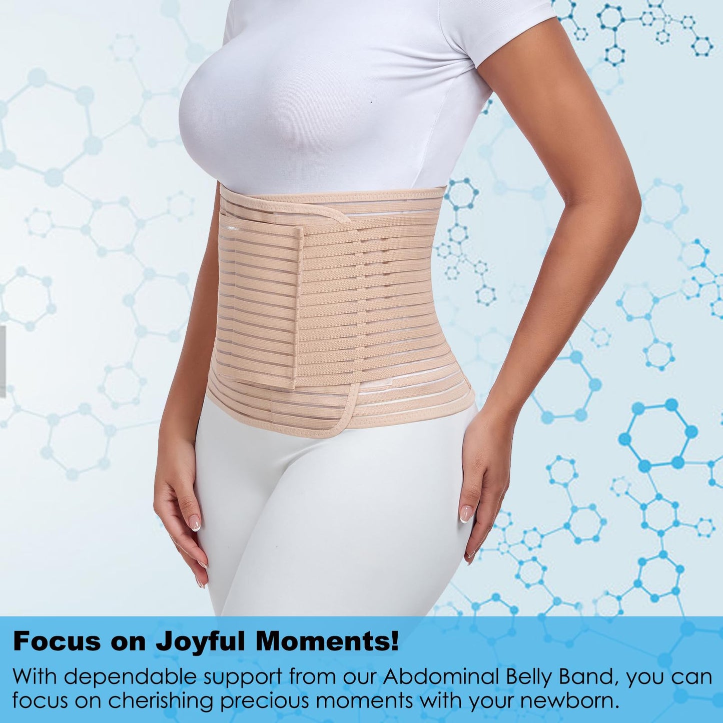 Postpartum & Post Surgery Abdominal Binder. Postpartum Belly Band Support Recovery after C-Section, Natural Birth, Hysterectomy, Hernia Belt (Beige,L)