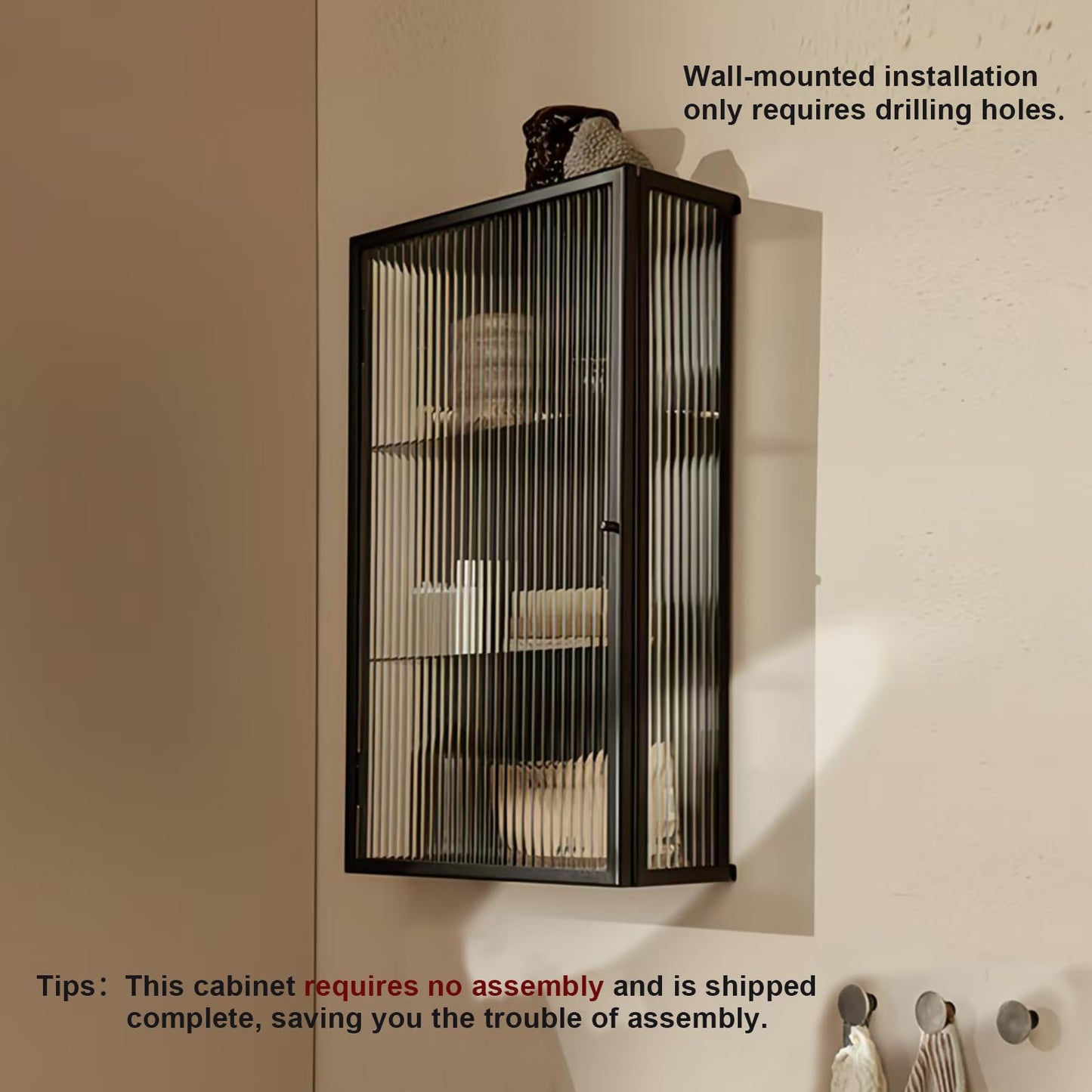 Kferfft Bathroom Wall Cabinet 20 Inch Over The Toilet Metal Storage Cabinet with Glass Door, Wall Mounted Medicine Cabinet for Bathroom Laundry Room Bedroom (Black, 23.6x19.7x6IN)