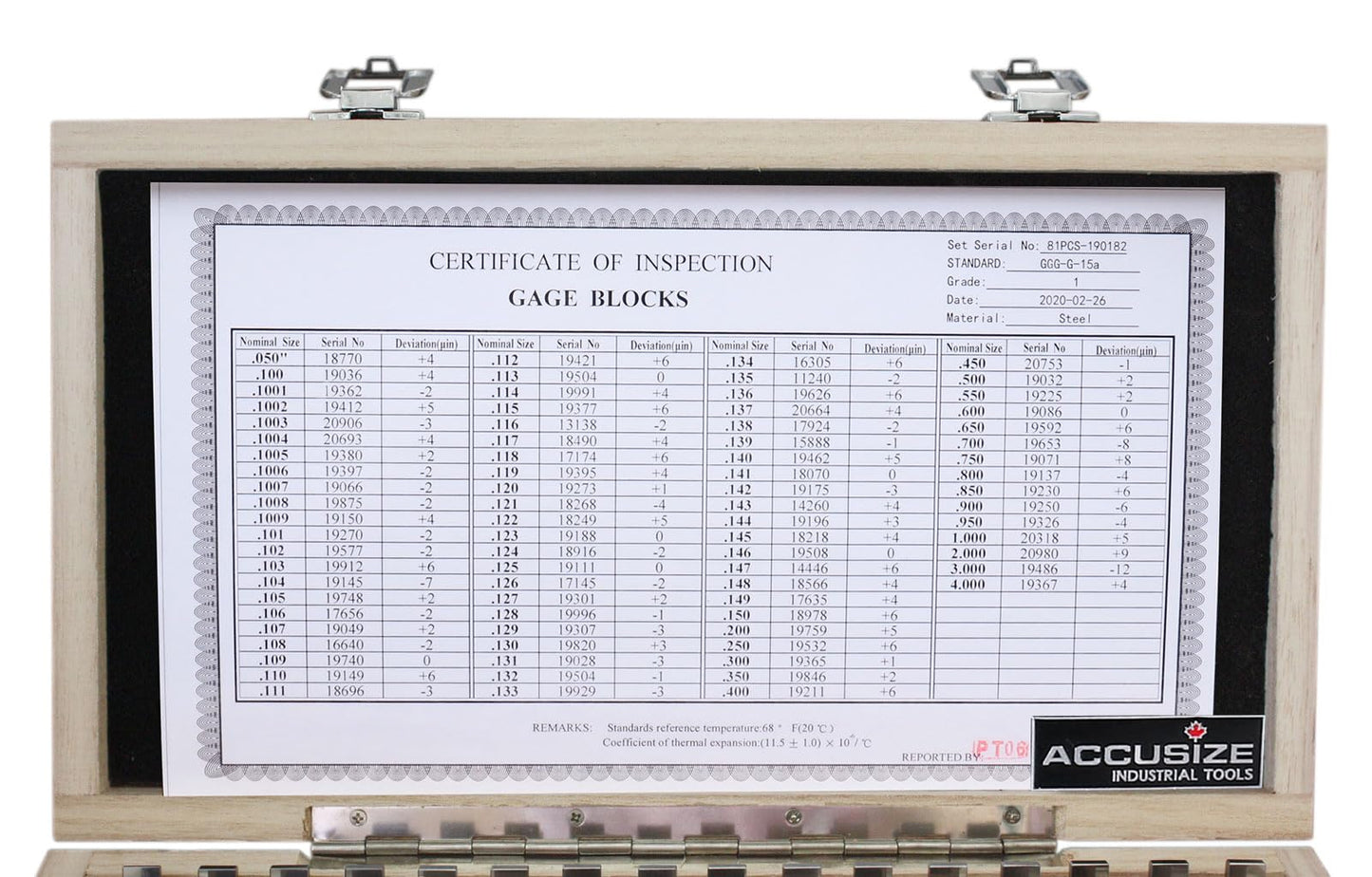 Accusize Industrial Tools 81 Pc Grade AS-1 Steel Gage Block Set, P900-S582