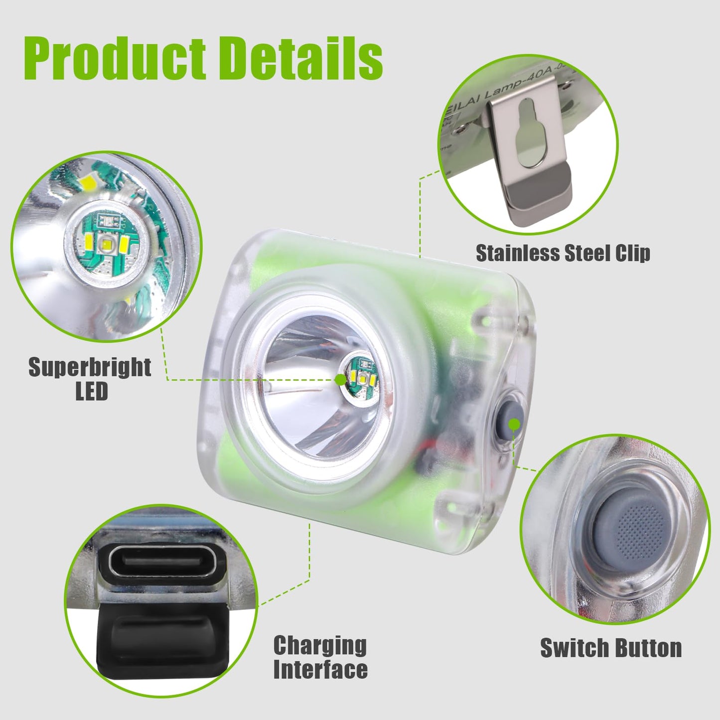 WEILAI Rechargeable LED Mining Headlamp IP68 Waterproof Hard Hat Light for Miners Helmet, Outdoor Work, Caving, Hiking, Riding, Construction, Safety Headlight for Camping and Emergency Use