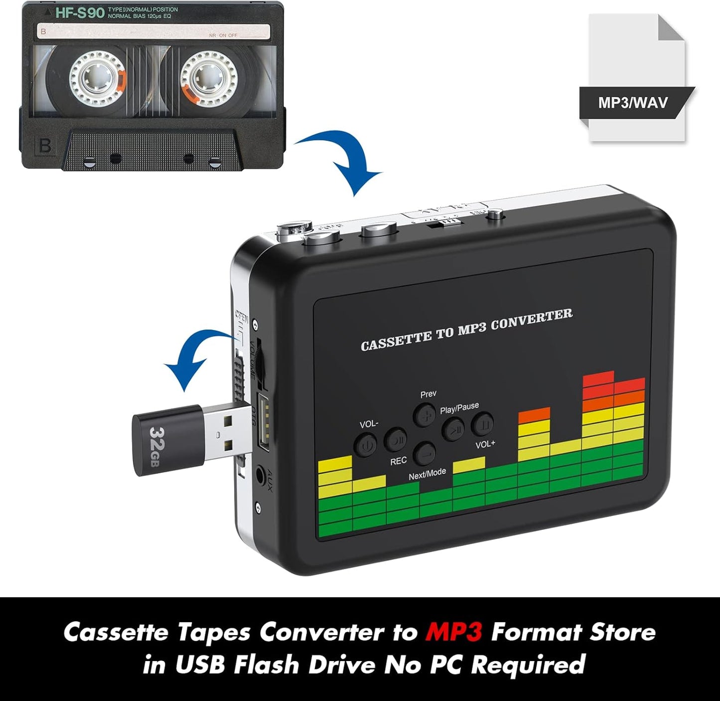 DIGITNOW Cassette MP3 MP3 BR607 USB Player, Portable Walkman Stereo Tape to Converter, Audio Music Recorder to Digital