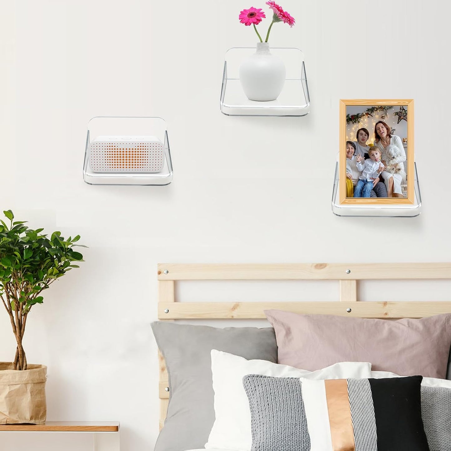 JoyHuaTrade 4 PCS Wall Mount Floating Camera Shelf, Baby Monitor Holder Punch-Free Wall Bracket Pet Monitor Camera