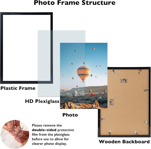 JCJMY Picture Frame - 11x15 Inch Wall Gallery Frame in Black | Horizontal & Vertical Formats with Shatter-Resistant Plexiglass