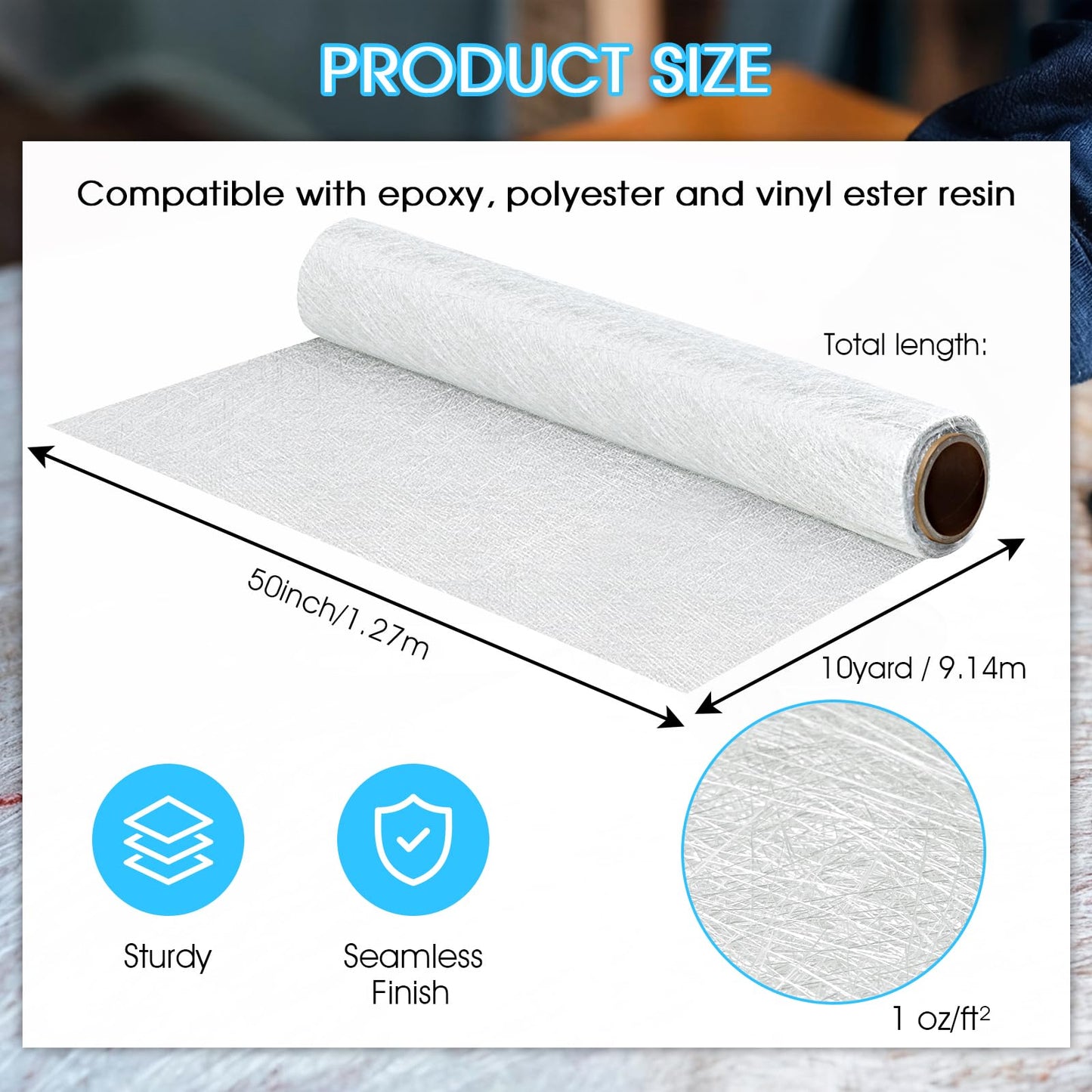ZXQDRE Fiberglass Chopped Strand Mat Roll 50" x 360", 1 oz CSM Fiberglass Cloth Roll for Boat Repair, Automotive, Waterproof, Resin & Epoxy Compatible Fiber Glass Sheet