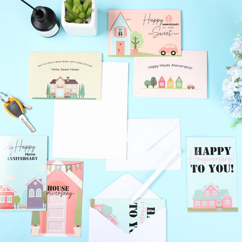 Motiskyy 48 Pcs Happy Home Anniversary Cards with Envelopes Bulk Blank Welcome House Cards Real Estate Thank You Notes Housewarming Gifts for Clients Neighbors, 4 x 6 in(Classic)