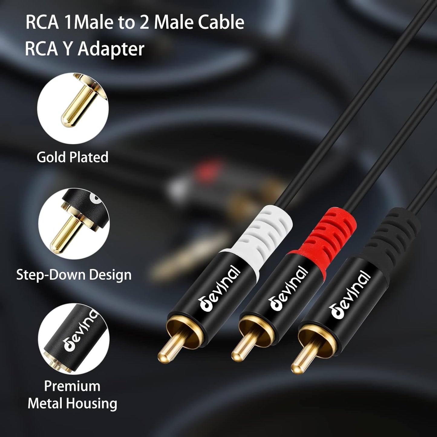 1 2 10Feet/3M Devinal RCA Y Cable, RCA/Phono Y Splitter, RCA Male to Male Y Adapter, Male/Male Subwoofer Cable Gold