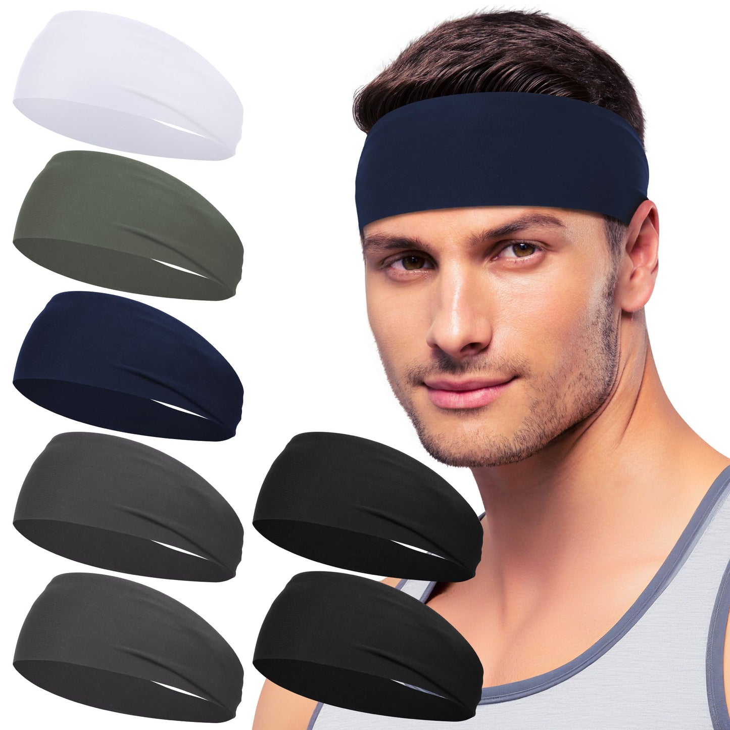 Sport Headbands for Men - 7 Pcs Sweat Absorbent Running Headband for Fitness Workout Running Rugby Baseball Yoga High Intensity Interval Training, Unisex Sweatband for Both Men and Women