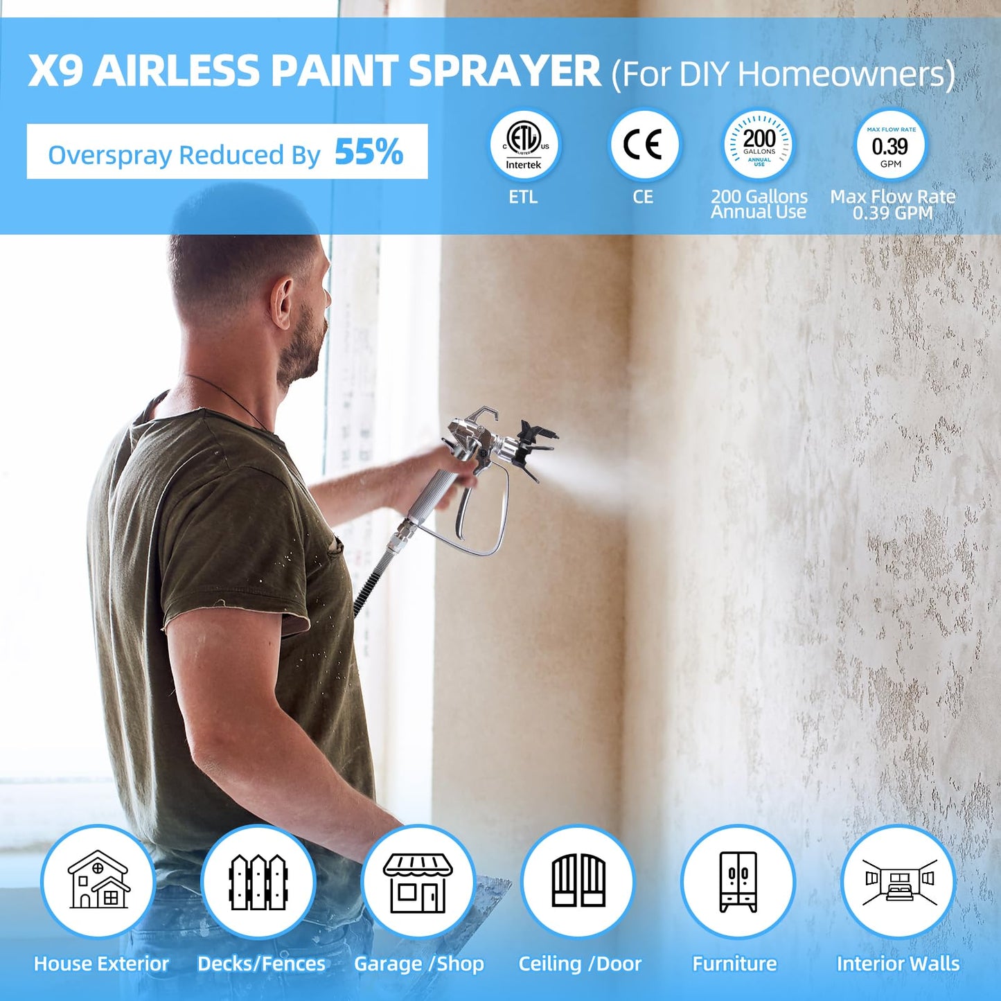 JFHID 2900PSI Airless Paint Sprayer, 4 Modes & Stepless Control, 700W 0.39GPM Electric Paint Sprayer with Rod & Kits, Indoor/Outdoor DIY to Industrial Spraying (Black)