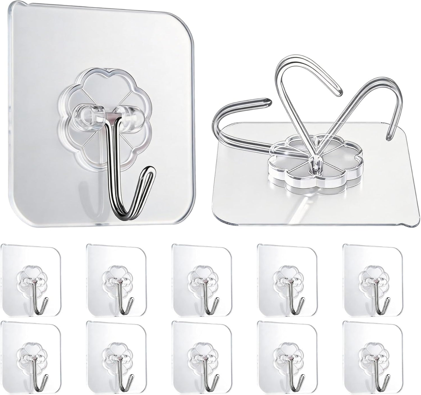 Skiennix Heavy Duty Self-Adhesive Wall Hooks - 33lb Max Capacity | Waterproof & Oilproof, No Drilling, 10 Pack