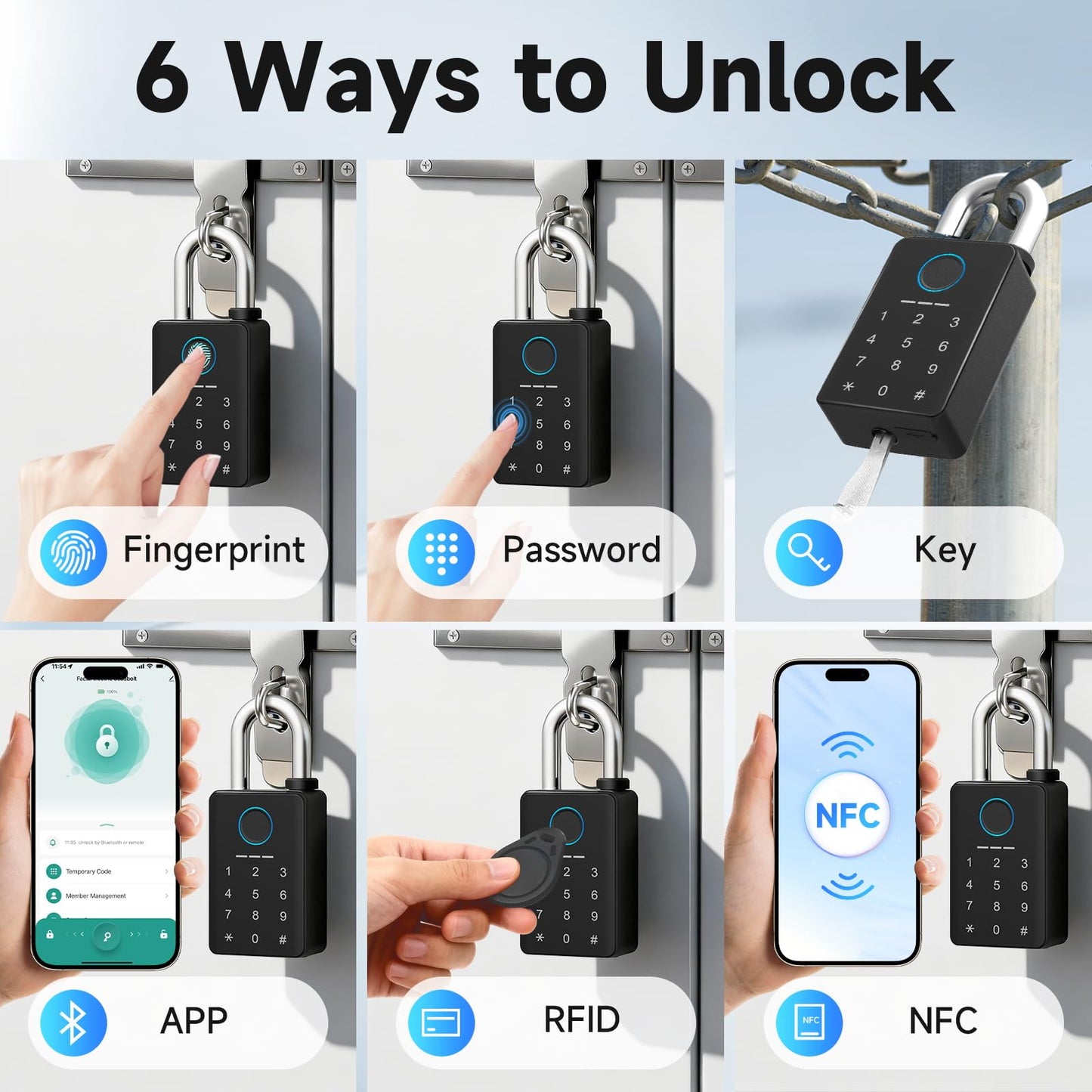 Aurosmart Heavy Duty Fingerprint Padlock with Key, Smart Gate Lock with Keypad, Keyless Entry Digital Combination Lock for Outdoor Fence, Gate, Shed, Storage Unit, Pool, Locker, Tuya App