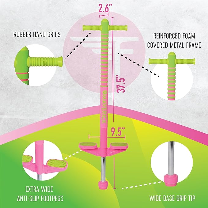 Flybar Maverick 2.0 Foam Pogo Stick for Kids Ages 5 and Up, 40 to 80 Pounds, Outdoor Toys, Boys Girls, Rubber Grip, by The Original Company (Pink/Green) (F-FBPS-MAV7040)