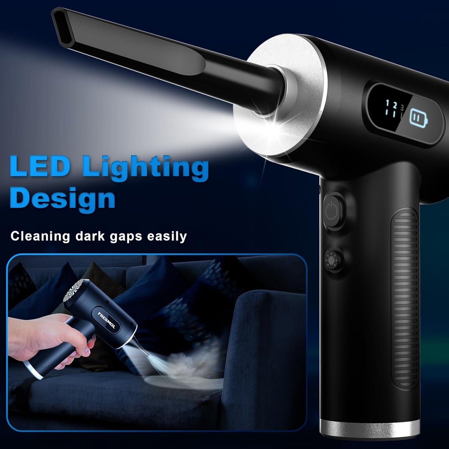 FRESMOL Duster-3 100000RPM Compressed Air Gear Adjustable Electric Air Duster with LED Light, Rechargeable Cordless Air
