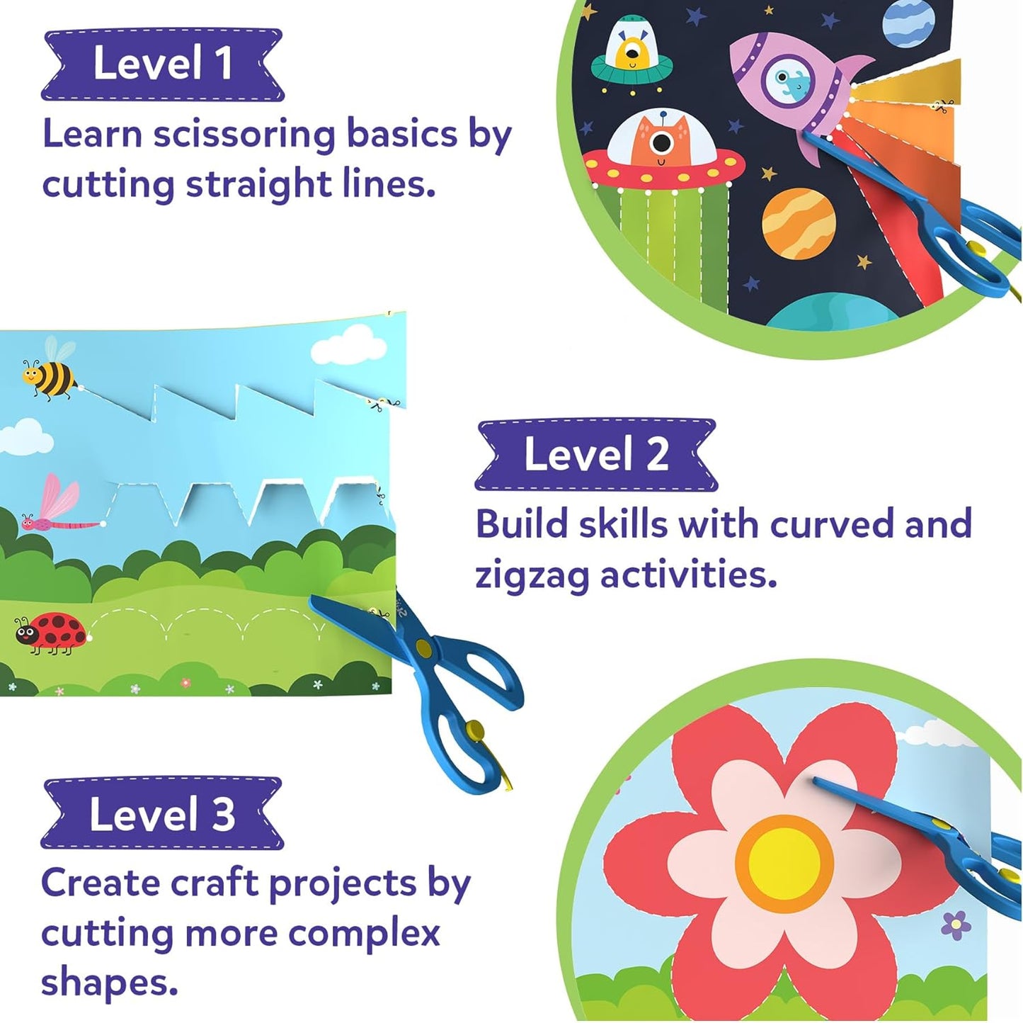Skillmatics Scissor Skills Activity Book - 25 Fun Cutting Activities for Preschoolers | Includes 2 Child-Safe Scissors