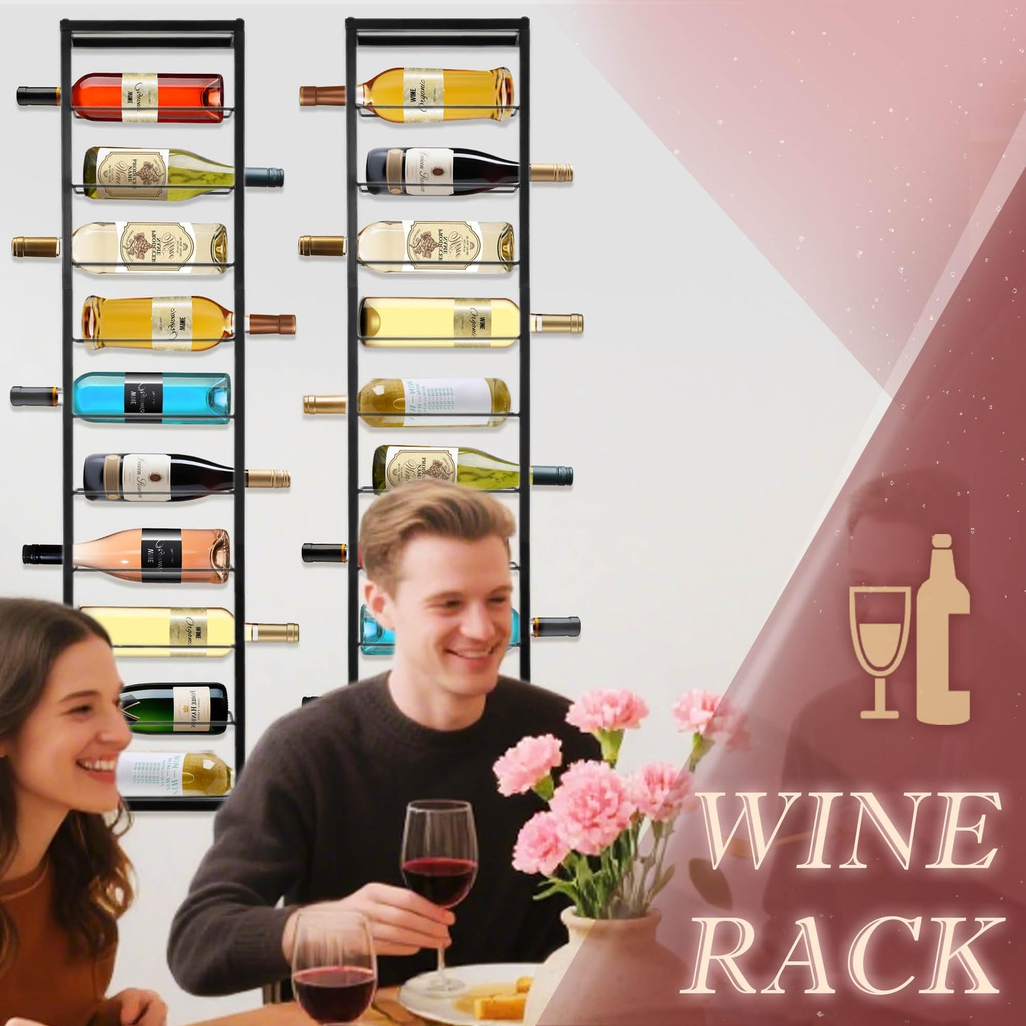 YANGSHUO Wall Mount Wine Rack - 10 Bottle Black Metal Wine Bottle Holder for Wall, Wine Bottles Storage Organizer Display Shelf for Home, Bar, Dining Room, Liquor, Kitchen, Wine Cellar