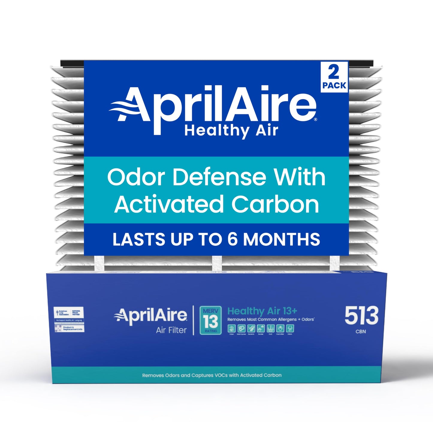 AprilAire 513CBN Replacement Filter for AprilAire Whole House Air Purifiers - MERV 13 with Carbon, Healthy Home Allergy + Odor Reduction, 31x28x4 Air Filter (Pack of 2)