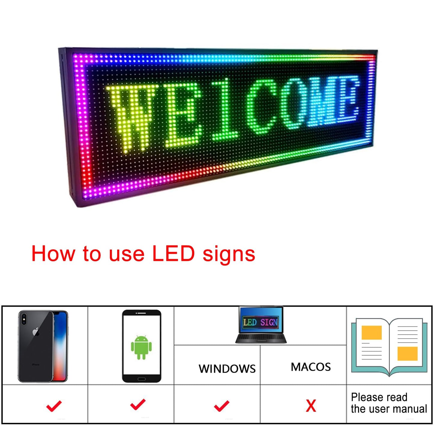 P10 Programmable Outdoor Scrolling LED Sign，39x14 Inch WiFi Controlled Digital Sign，The Perfect Solution for Commercial Advertising