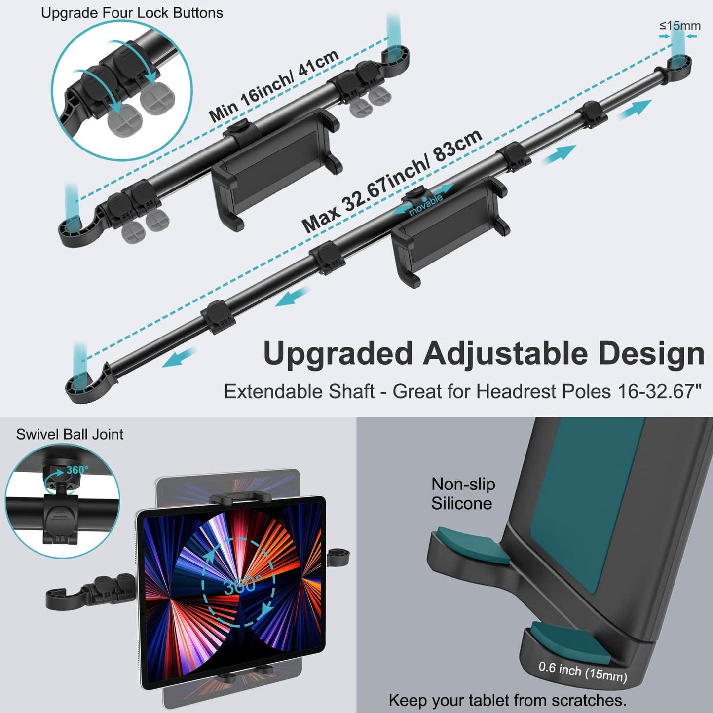 Dosvsi 32.67 inch 12.9 13 4-13" Car Headrest Tablet Holder, [Stretchable Arm] Between Seat Tablet Mount for Car