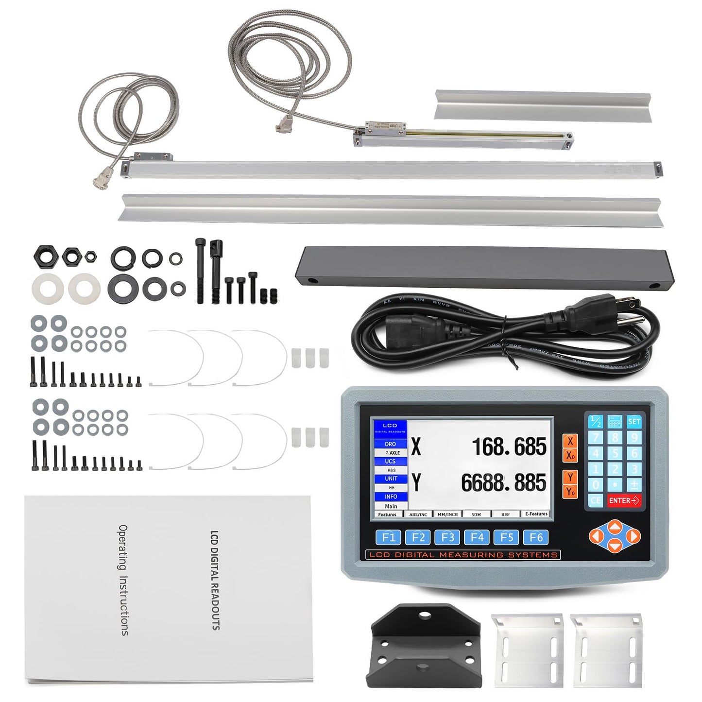 Jecoupoon 2-Axis Digital Display RPM Display Linear Scale Encoder DRO Kit 350mm+700mm for CNC Milling Machine Metal Lathe with Instruction Manual