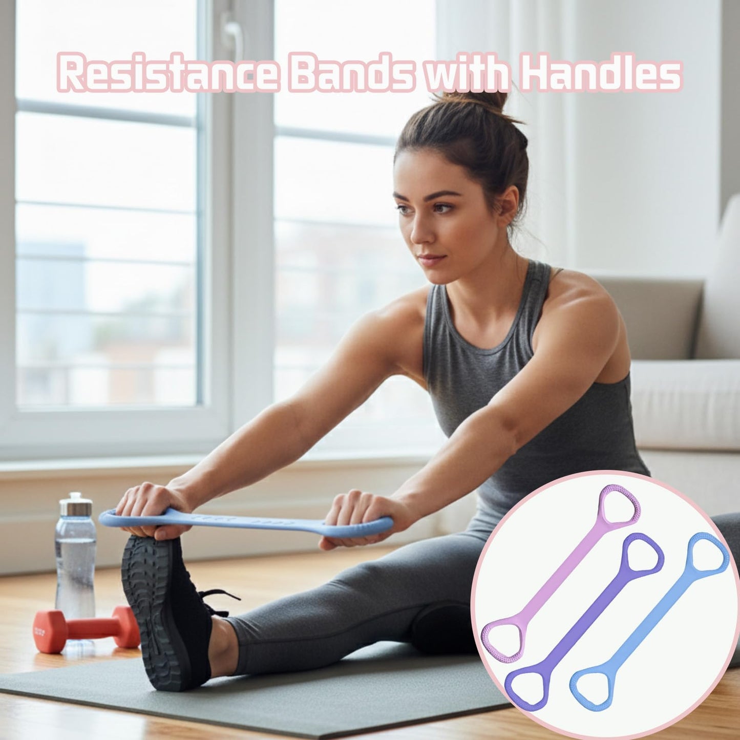 Figure 8 Fitness Resistance Band, Exercise Resistance Bands for Women, Resistance Bands with Handles for Arms, Back, Shoulders, Legs and HIPS Working Out (3Pcs)