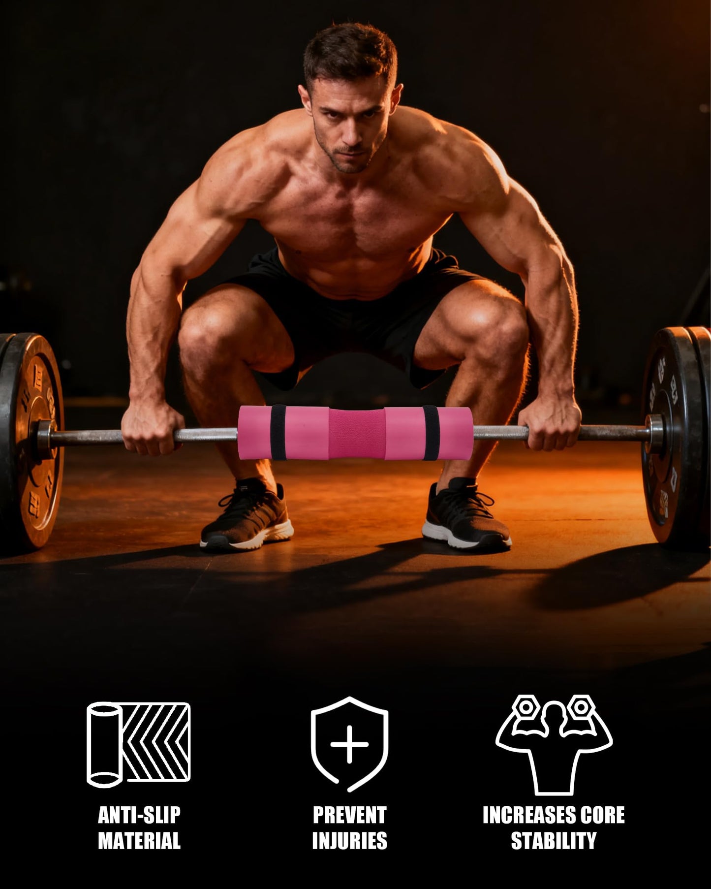 Garvee Barbell Pad, Hip Thrust Pad for Leg Training, Non-Slip Thick Foam Squat Pad for Glute Support and Neck & Shoulder Protection with Two Straps, Fits All Olympic Barbell and Smith Machine, Pink