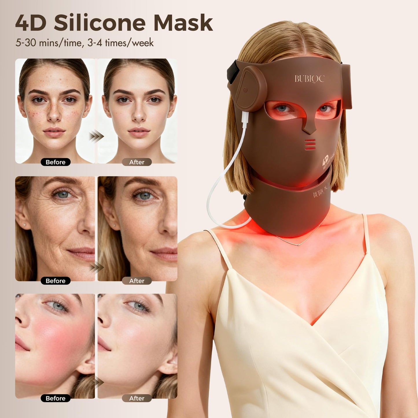 4D Wireless Red Light Therapy for Face and Neck with 400 LEDs,8+1 Color Light Therapy Mask with NIR, 850nm Red Light Therapy Mask, 4000mAh Rechargeable Led Face Mask Remote Control for Home & Travel
