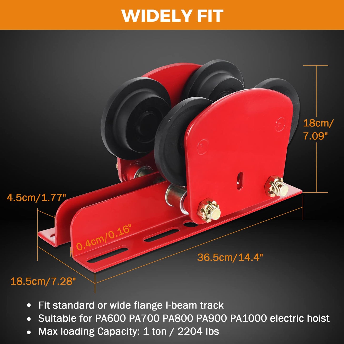 BEAMNOVA 1 Ton Electric I Beam Trollley for Hoist + Manual 4-Wheel I Beam Trolley for Hoist