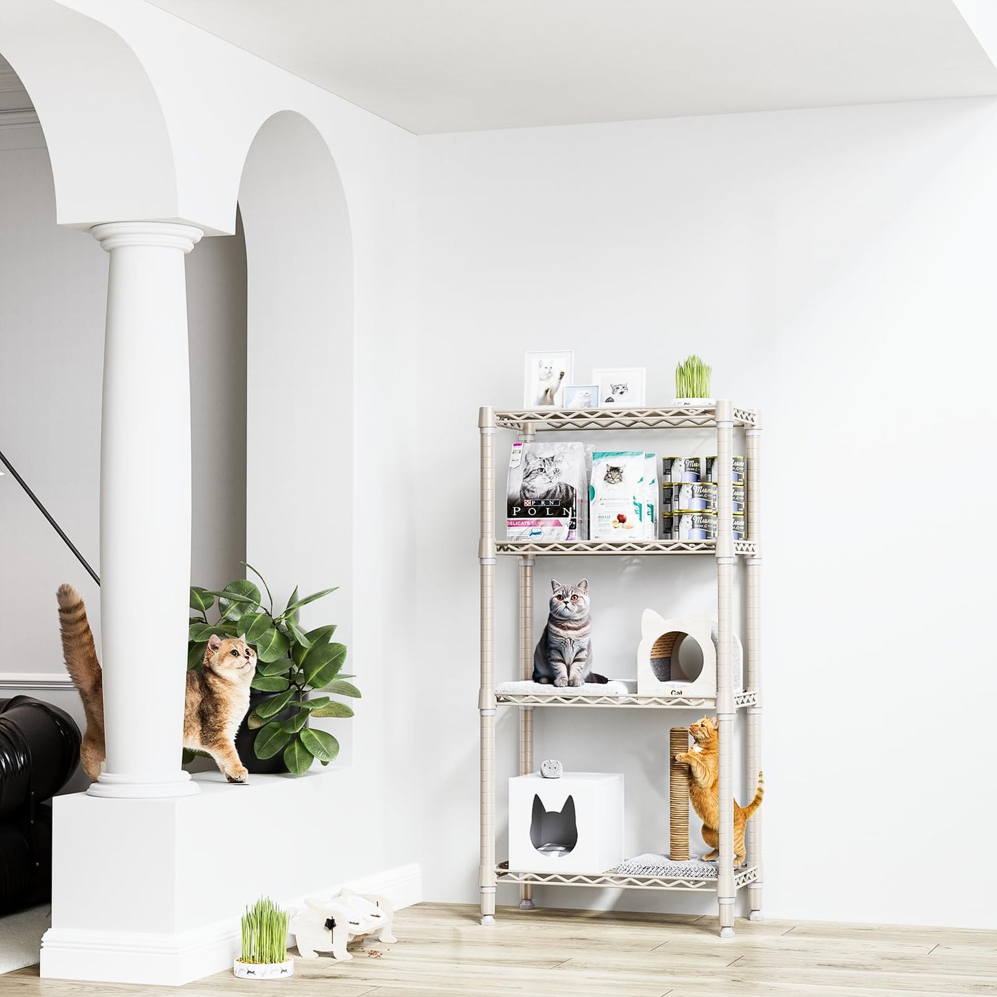 M MZG 1000 lbs 4-Shelf Standing Storage Shelves Heavy Duty Metal Shelving Unit Adjustable Wire Rack for Office Garage Kitchen, Light Tan 11.8 D x 23.6" W x 47.5" H