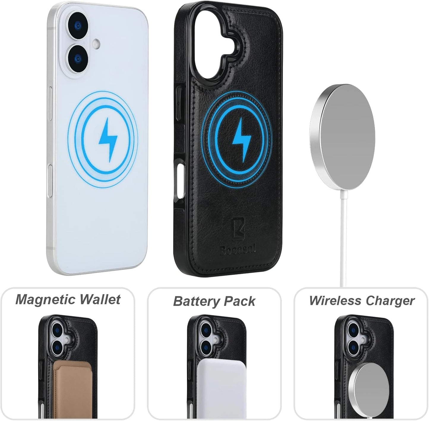 Bocasal 17 6.3 Inch for iPhone Wallet Case Compatible with MagSafe Wireless Charging, RFID Blocking Magnetic Leather