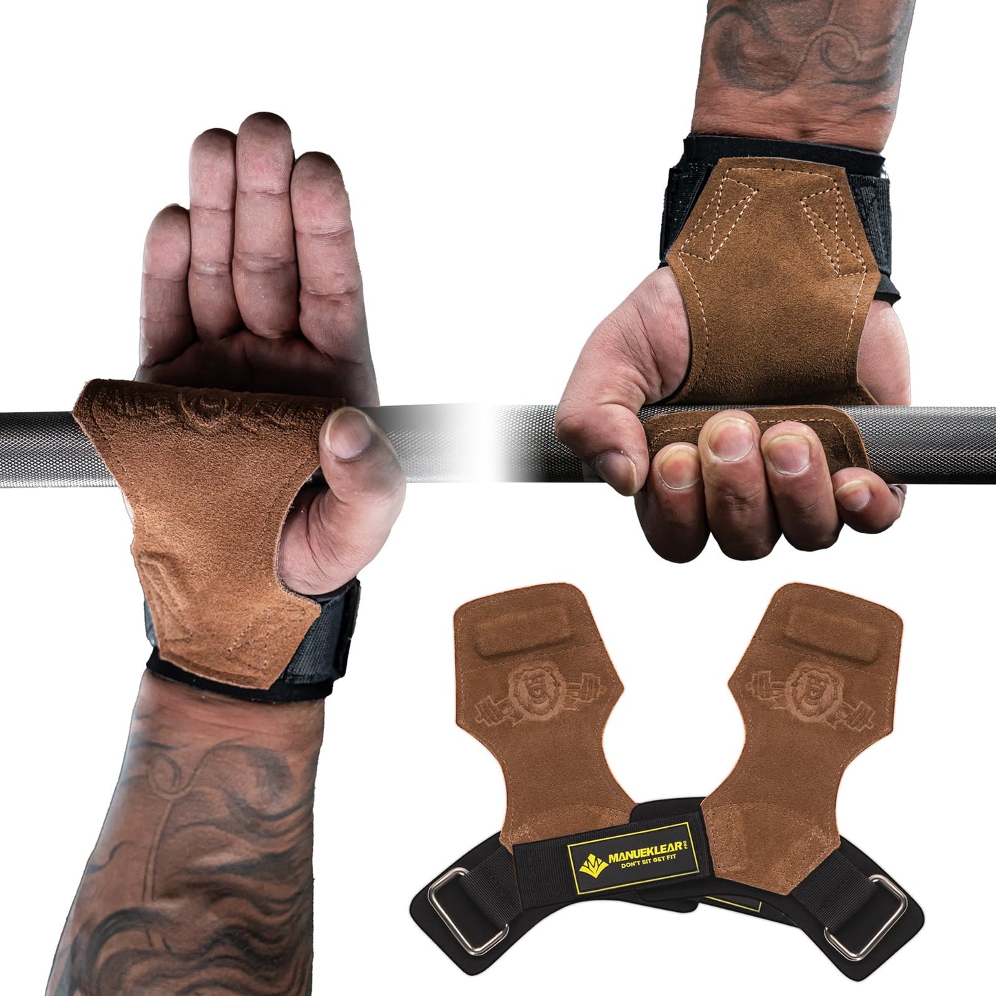 MANUEKLEAR Gym Straps, Double Leather Lifting Straps for Men Deadlift with Cushion Wrist Loop, Gym Lifting Wrist Wraps for Weightlifting