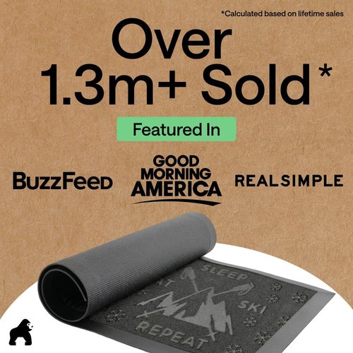 GORILLA GRIP Waterproof All-Season WeatherMAX Doormat - 35x23 Natural Rubber, Stain & Fade Resistant, Easy Clean Graphite