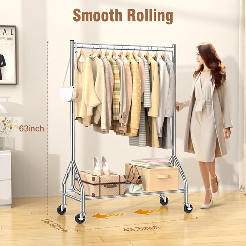 EAGMAK Heavy Duty Clothes Rack - 420 LBS Capacity, Rolling Garment Rack with Lockable Wheels | Silver