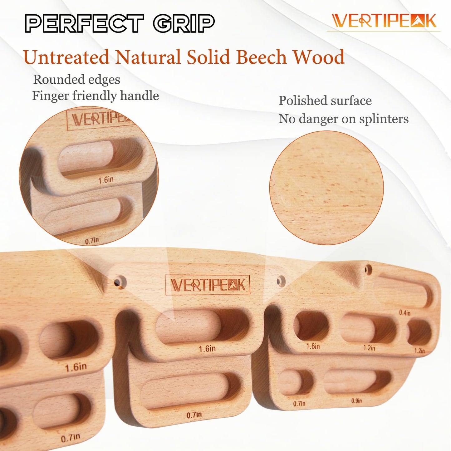 VERTIPEAK Wooden Climbing Hangboard with 2 Angle Slopes (15° & 45°) & 5 Depths Pockets, Rock Climbing Board for Finger Strength, Hanging Practice, Grip Endurance and Pull-up Training Indoor