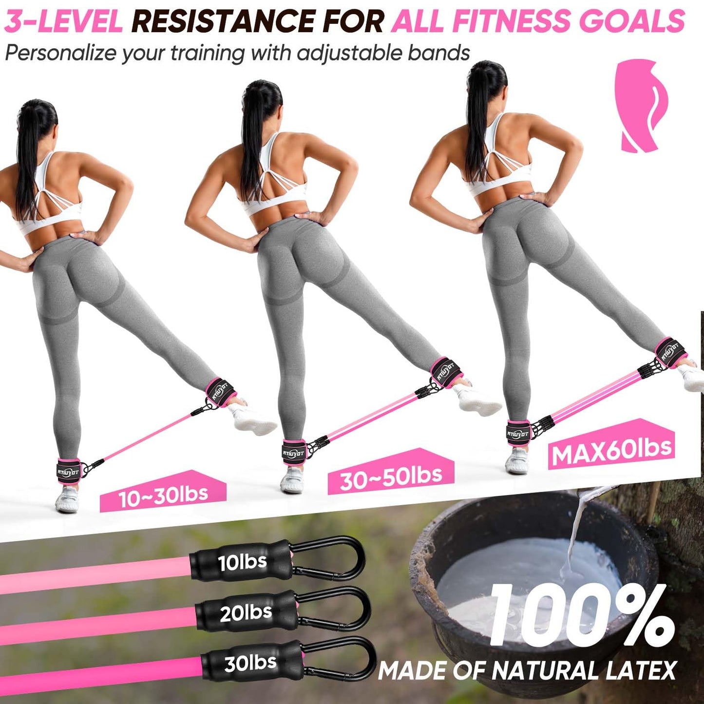 NTIUYOT Ankle Resistance Bands with Cuffs,Workout Sets for Women, Resistance Bands for Working Out, Exercise Band for Leg Booty, Home Gym Workout Equipment, Ankle Weights Fitness Band Set
