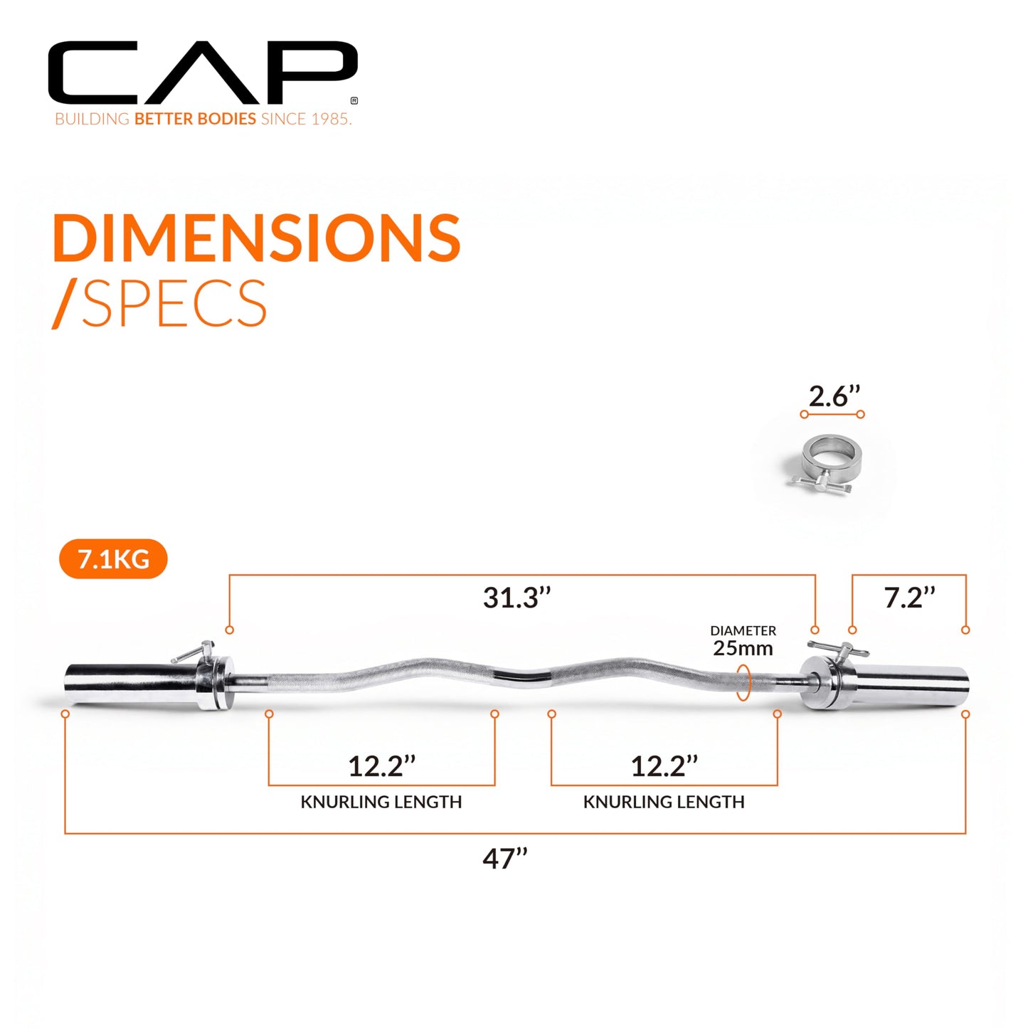 CAP Barbell 47-Inch Olympic Curl Bar - Black | Curl Barbell for Bicep and Tricep Workouts, Strength Training, and Weightlifting