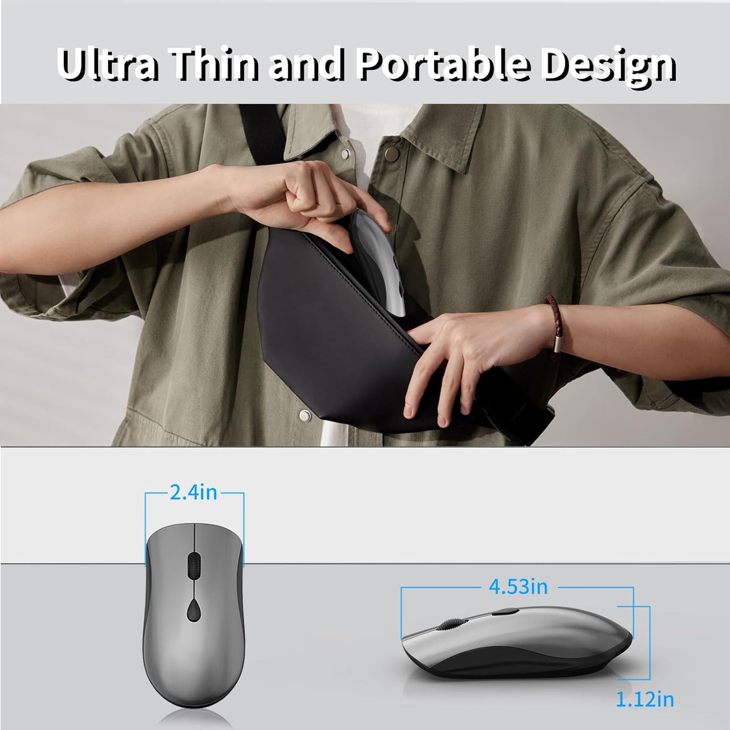 SHUNJINRUN 2400 2.4GHz Wireless Mouse for Chromebook, Laptop, PC, Macbook, Slim Portable Optical Computer Mouse