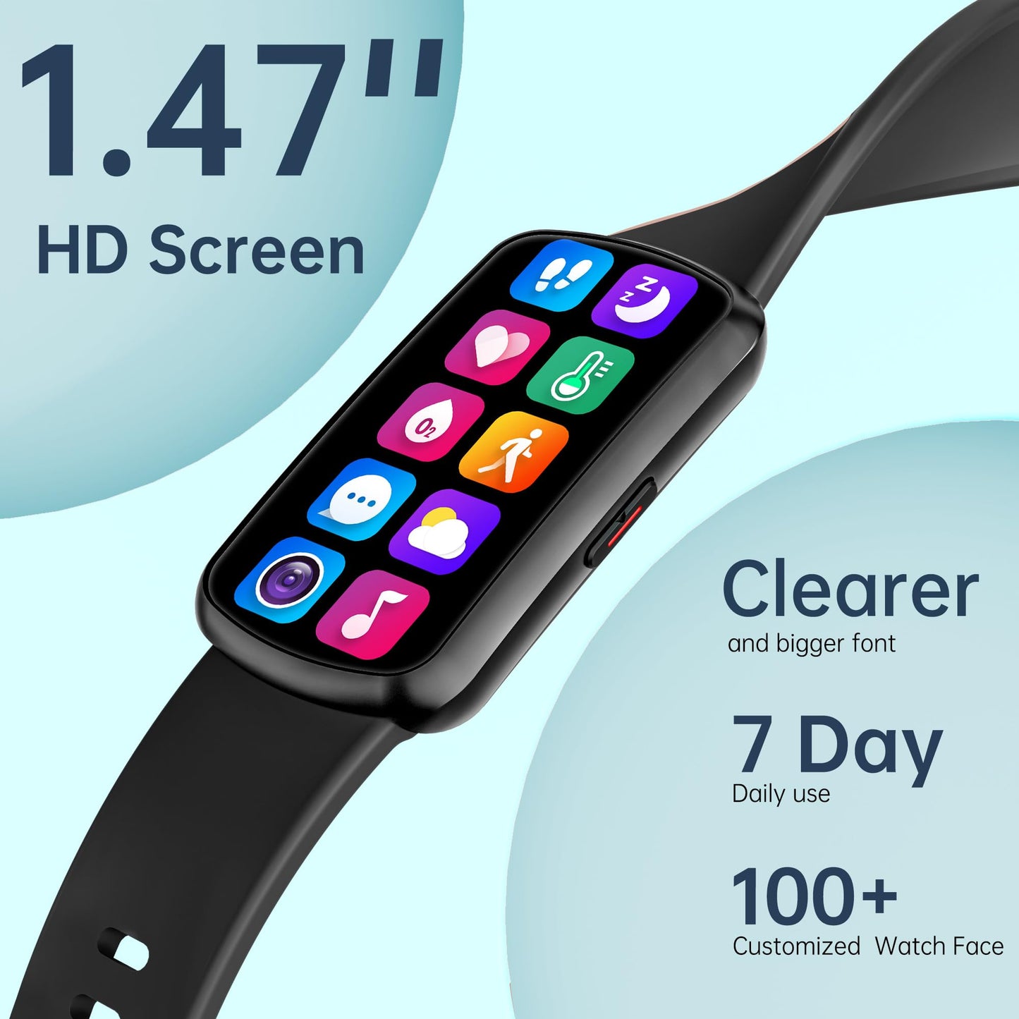 Health Fitness Tracker with 24/7 Heart Rate, Smart Watch with Blood Pressure and Blood Oxy-gen Monitor, Bulit-in 120+ Sport Mode, Waterproof Sleep Tracker for Women Men (Black)