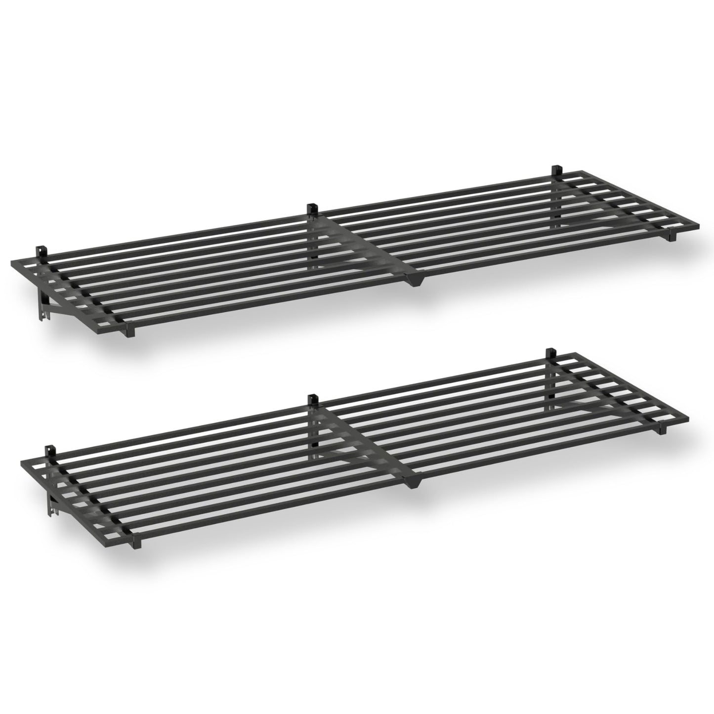 StoreYourBoard Garage Shelving Wall Mounted | 2x6 Heavy Duty Garage Wall Shelves 2-Pack, 24” Deep x 71” Long | Steel Garage Storage Rack Wall Mounted with Hooks, 250lb Each/500lb Total Capacity, Black