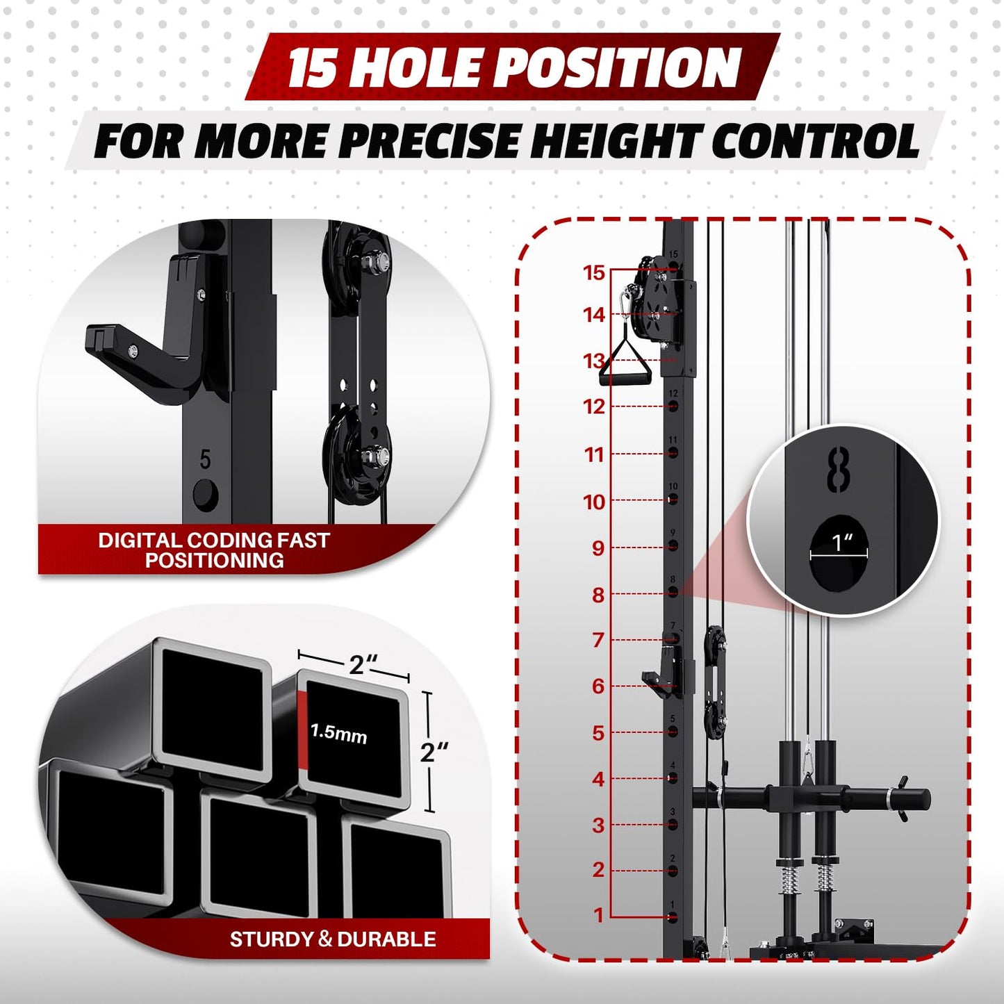 Folding Squat Rack, Wall Mounted Power Rack with Cable Crossover Machine & LAT Pull Down Multi-Function Space-Saving Power Cage with 7 Adjustable Modes/Dual Pulley System/Pull-up Bar/360°Landmine